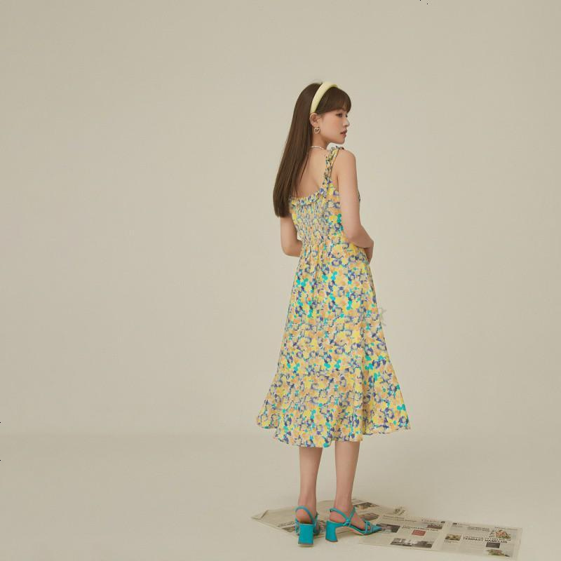 OtherMix碎花吊带连衣裙女2021年夏季新款木耳边露背高腰大摆裙子