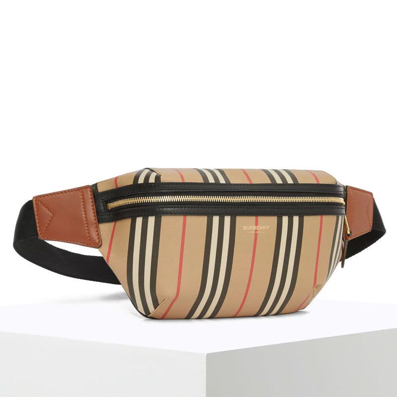 BURBERRY Sonny 中性款男女通用 字母印字标经典条纹织物 腰包\胸包 斜挎包 8026838图片