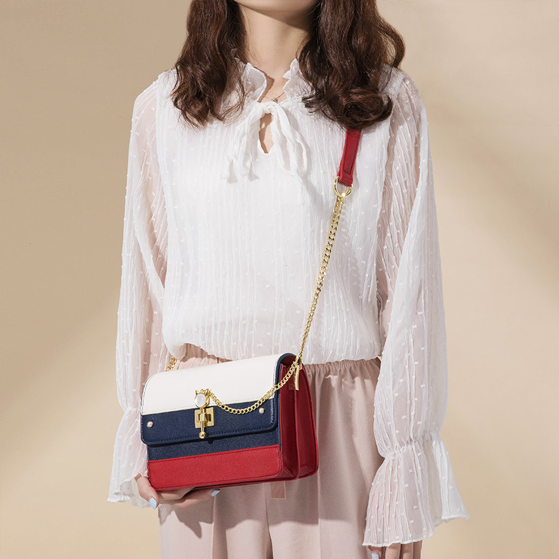 肩包女2019新款包包女包时尚撞色斜挎包欧英伦简约大容量多隔层小方包