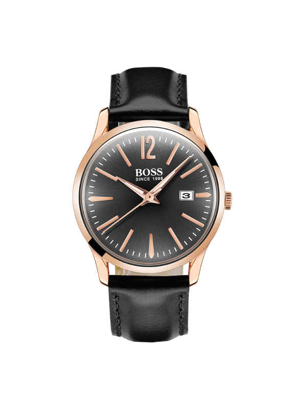 boss男士手表新款简约时尚夜光石英腕表玫色壳黑带
