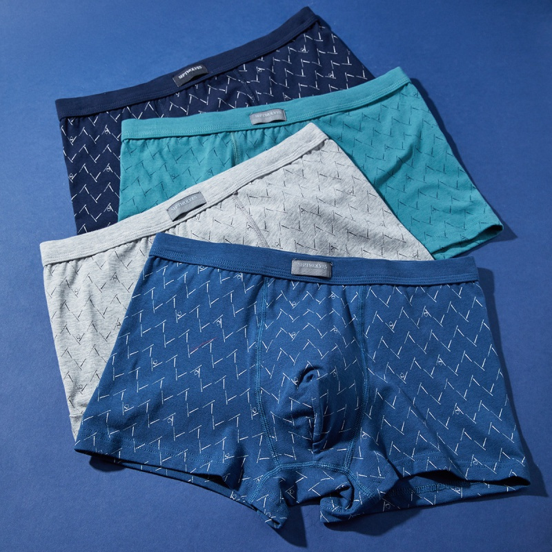 七匹狼4条装纯棉中腰印花男式男士内裤平角青年棉质男内裤