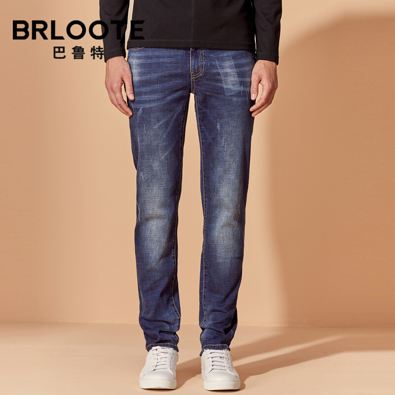 Brloote/巴鲁特 牛仔裤男棉弹商务休闲裤男士四季款修身长裤2019春夏装 牛仔蓝