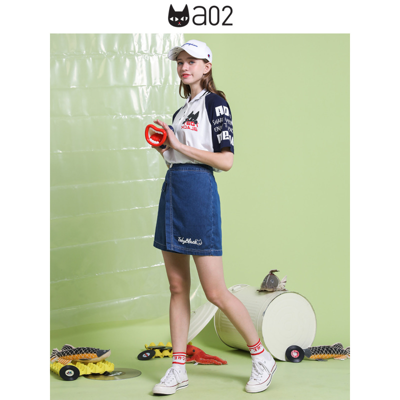 a02新款2020时尚潮流字母印花显高开叉牛仔短裙女潮夏DTV2D1111SK
