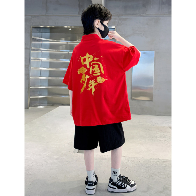 男童夏装短袖套装2025新款夏季童装中大儿童夏款国风表演衣服帅气