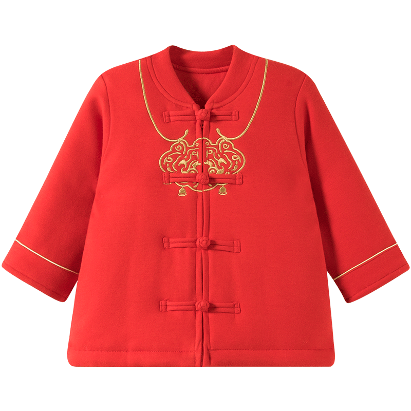 哈贝比（happyB）婴儿衣服宝宝夹棉新年装红色喜庆中国风唐装汉服上衣厚外套