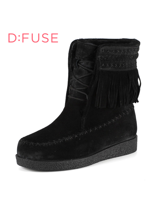 迪芙斯D:FUSE冬季专柜牛皮雪地平跟纯色短靴女鞋DF44117138