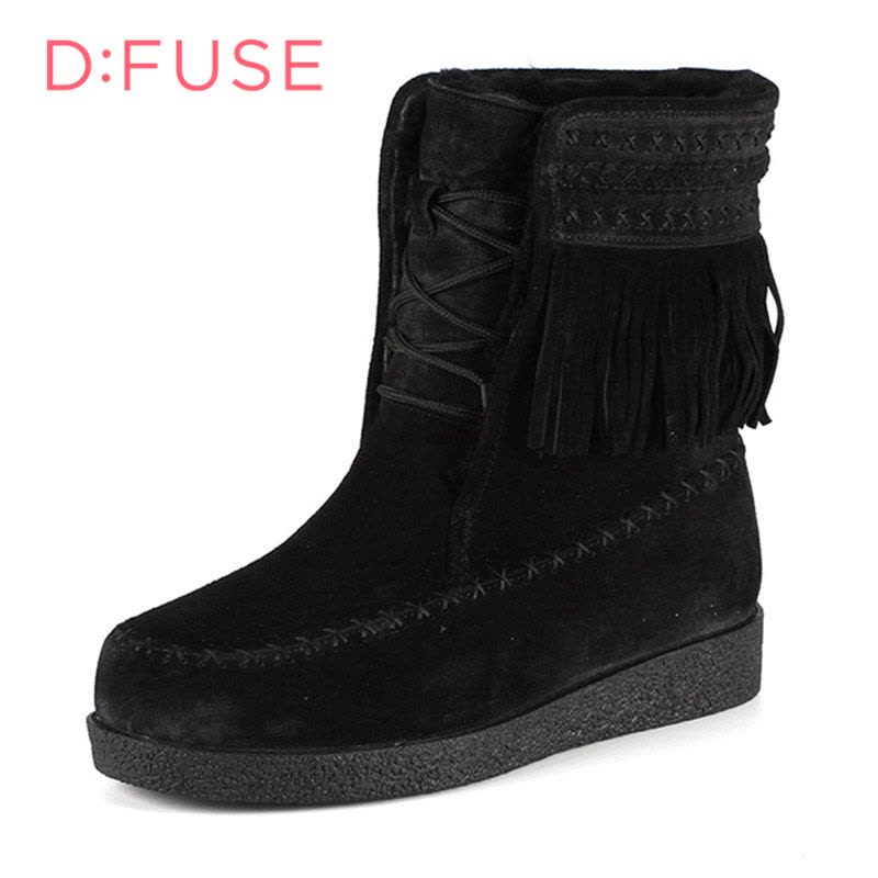 迪芙斯D:FUSE冬季专柜牛皮雪地平跟纯色短靴女鞋DF44117138图片