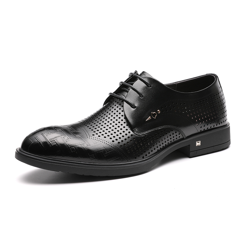 红蜻蜓男鞋夏季新款皮鞋男真皮商务休闲镂空透气低帮系带英伦男鞋