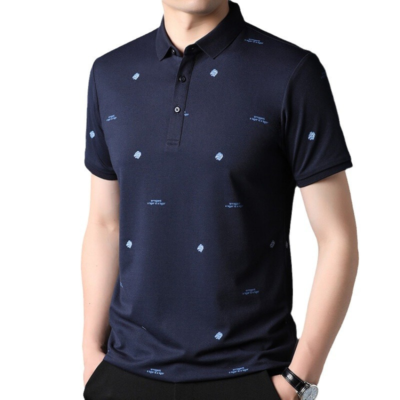 男士短袖t恤夏季男式中青年翻领含桑蚕丝时尚潮流短袖棉t恤polo衫