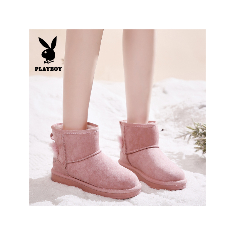 PLAYBOY/花花公子女鞋秋冬季新款甜美卡通装饰学生棉鞋平底保暖加绒短筒雪地靴女J10599196