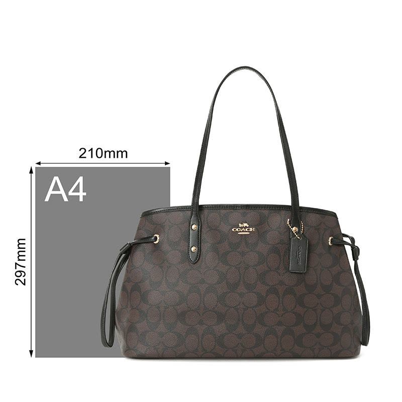 COACH 蔻驰 DRAWSTRING 女士单肩包 鲶鱼包中号 字母马车标织物F57842金扣图片