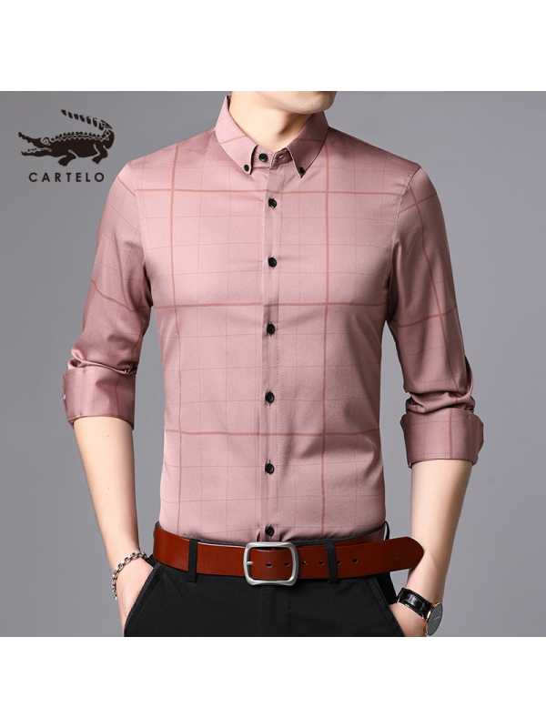 卡帝乐鳄鱼(CARTELO)牛津纺衬衣男春秋新款男士长袖衬衫休闲潮流上衣男装