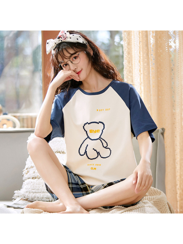 睡衣女士夏季棉质短袖薄款两件套装大码韩版年新款夏天家居服
