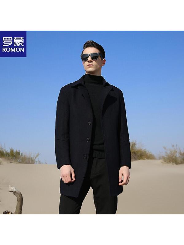 罗蒙（ROMON）中长毛呢大衣男士2018秋冬新款韩版时尚外套