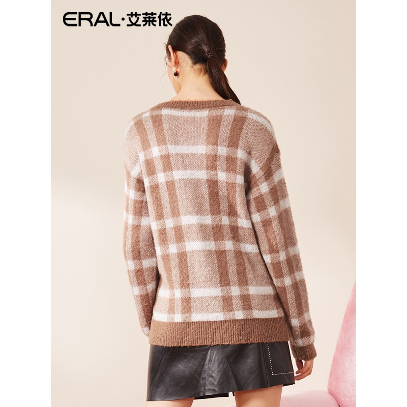 ERAL/艾莱依2018秋圆领针织衫长袖早秋毛衣女