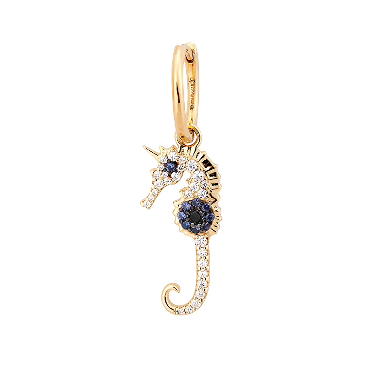 apmmonaco单只银镶晶幸运海马耳环女气质时尚个性耳坠金黄色