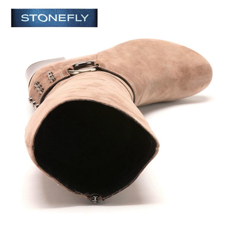 斯通富来STONEFLY冬季牛皮革皮带扣高跟休闲长靴女鞋SD44117074图片