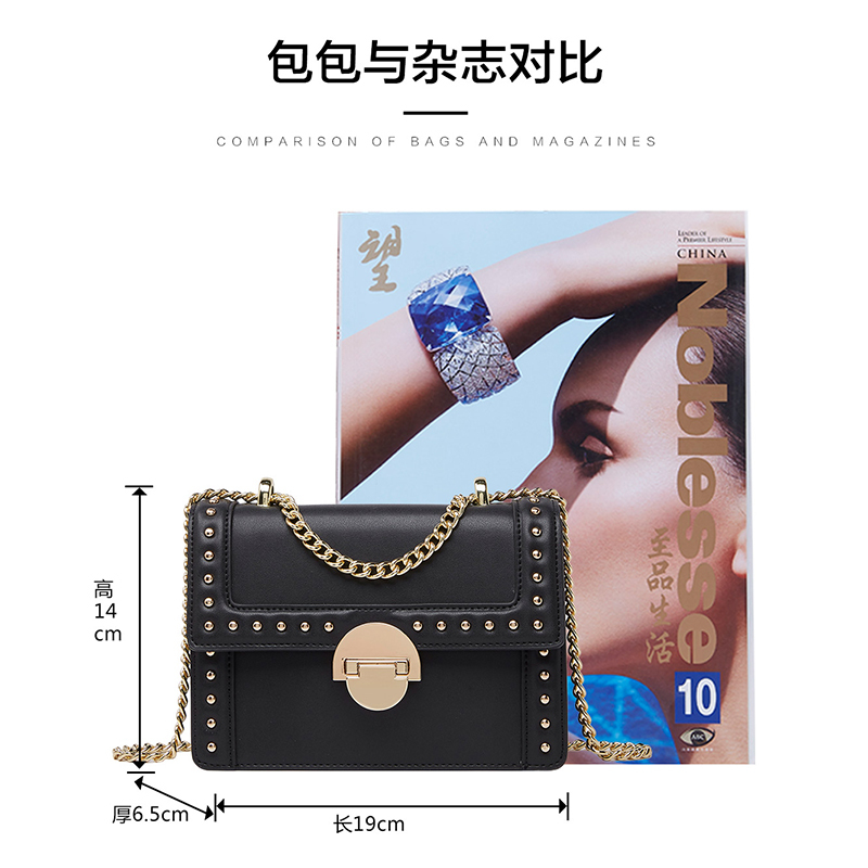 柏雅图（Boyatu）单肩包女小方包时尚百搭斜挎包铆钉锁扣牛皮女包包