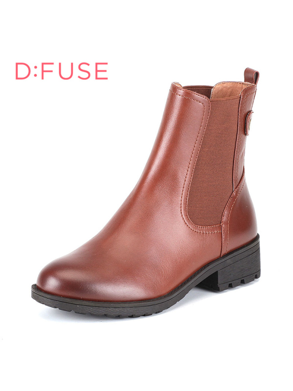 D：Fuse/迪芙斯冬新款牛皮圆头中跟切尔西短靴女鞋DF54115146_GMB43