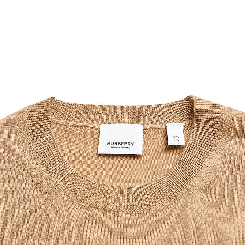 BURBERRY 博柏利 女士Vintage格纹装饰美利奴驼色羊毛针织毛衣 8017020