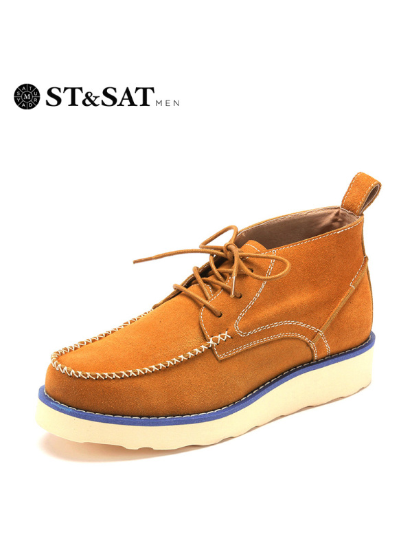 星期六(ST&SAT)男鞋牛皮革交叉系带拼色元素圆头平底休闲鞋SS44129461