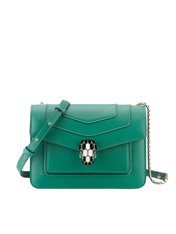 预售 宝格丽 BVLGARI Serpenti Forever 口盖包小号 经典蛇头光面皮 女士手提包 289673金扣