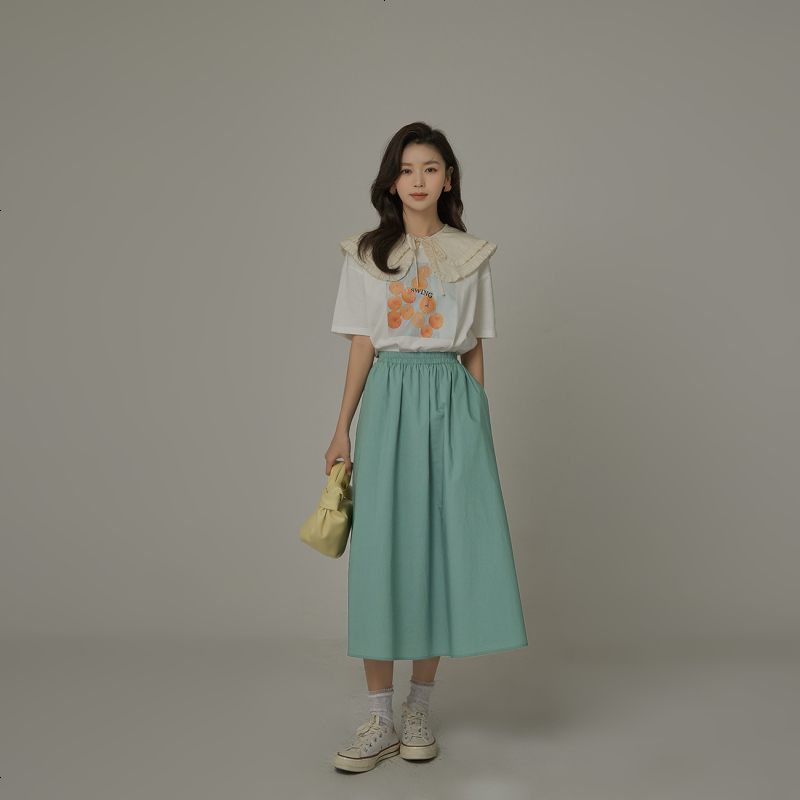 OtherMix蓝天白云初恋裙2021年夏季新款女中长显瘦a字半身裙子潮