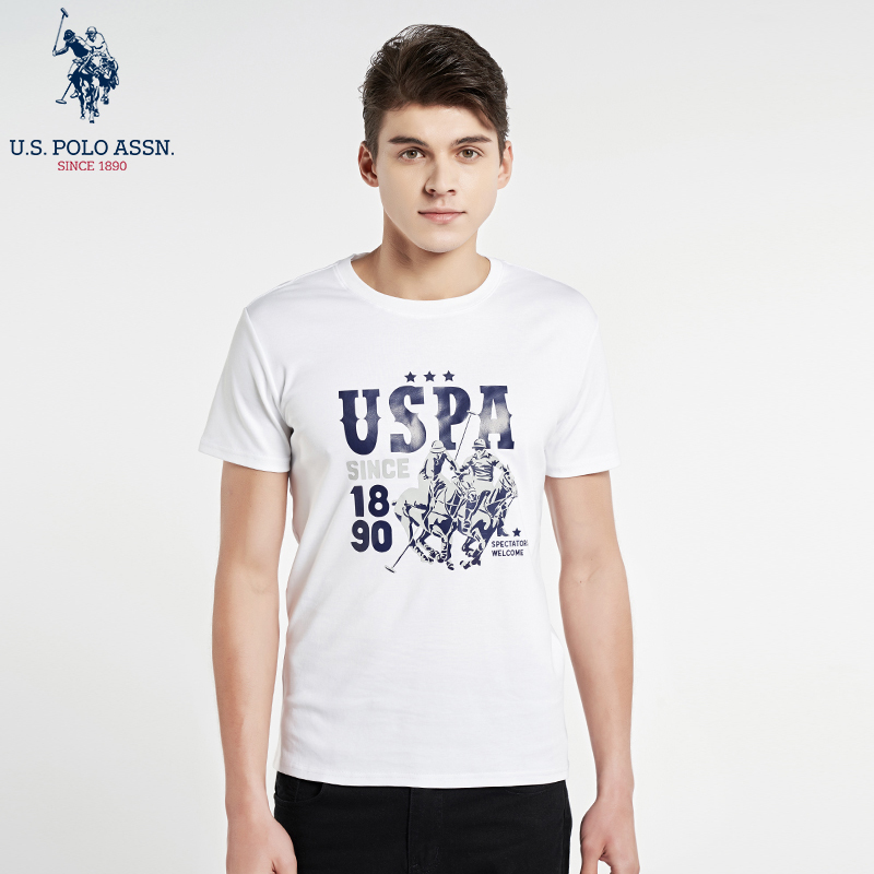USPOLO ASSN（100%棉）夏季新款男士短袖T恤衫圆领印花图案潮牌运动休闲时尚简约宽松上衣