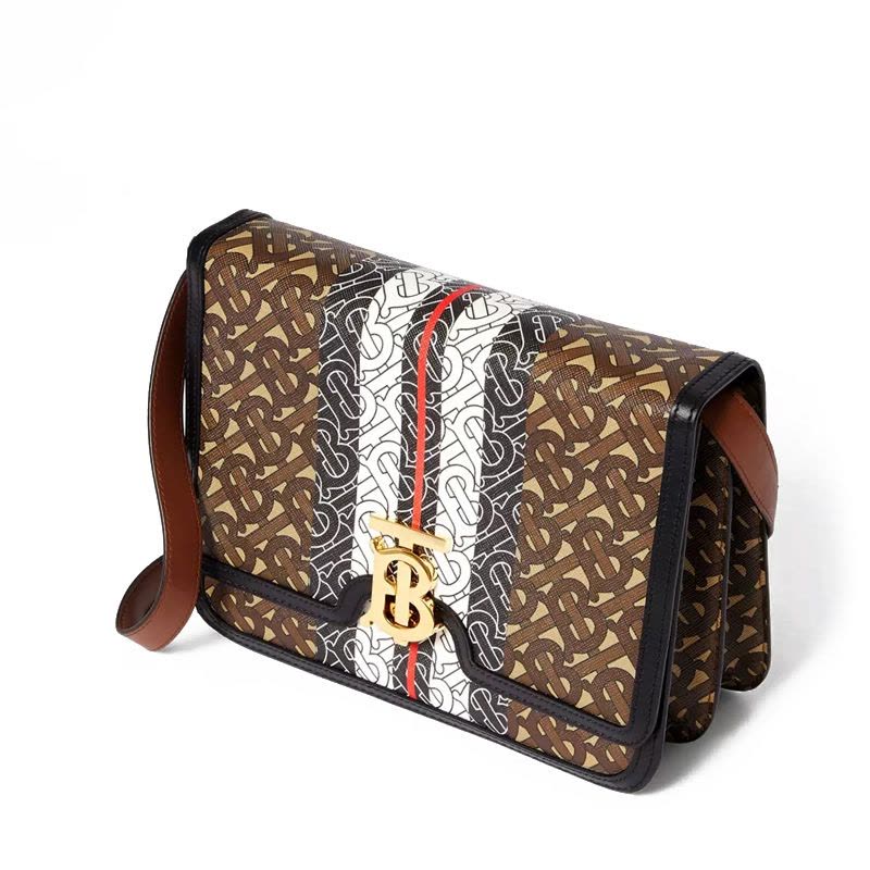 预售 博柏利 BURBERRY TB 口盖包中号 TB标识TB LOGO织物 女士手提包8019337金扣图片
