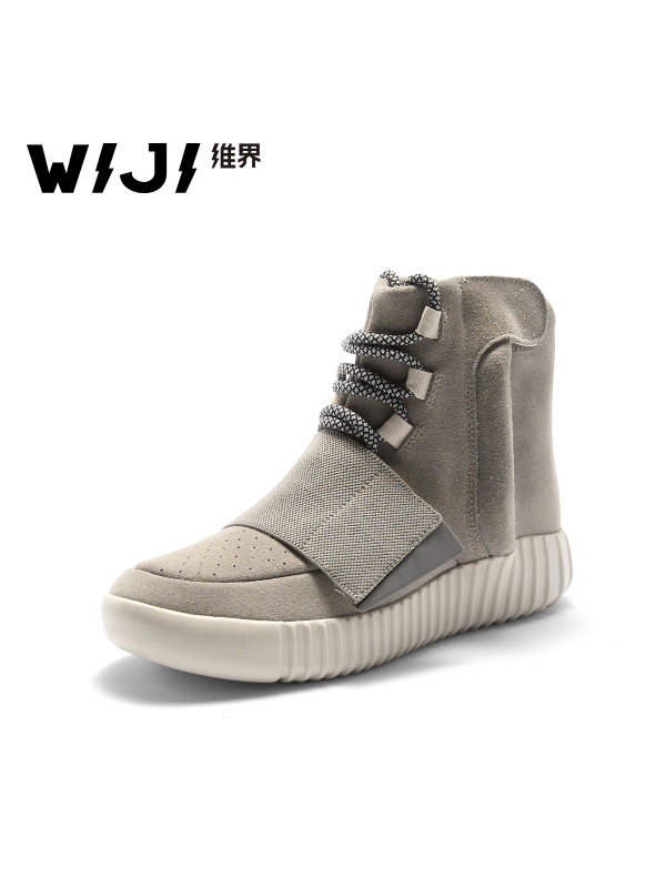 WIJI女士高帮鞋牛反绒韩版个性时尚马丁靴平跟耐磨高帮板鞋潮短靴