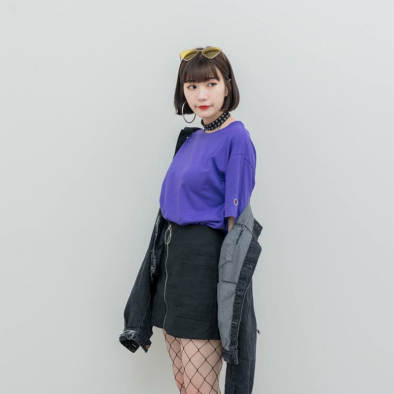 champion 冠军 情侣款 纯色修身基础款经典 T恤 短袖 T425PR紫图片
