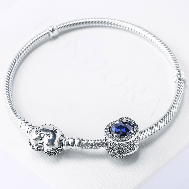PANDORA潘多拉925银手链 蓝色雪花串珠成品手链套装