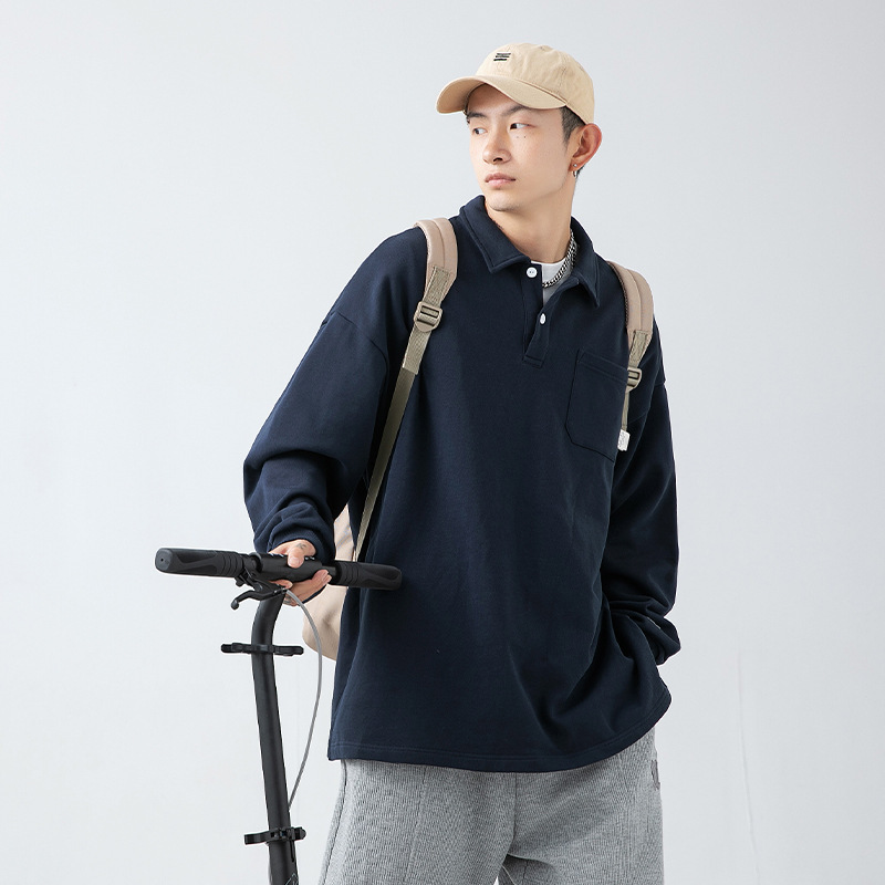 jusenshayu日系男装主推款宽松翻领卫衣男装秋季新款开叉设计