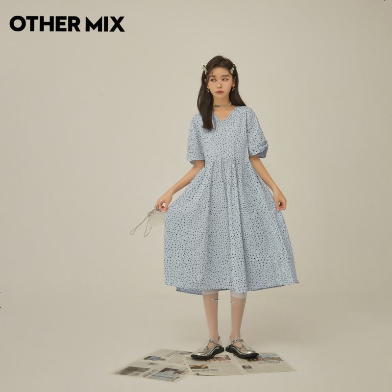OtherMix小碎花抽褶连衣裙2021年夏季新款印花泡泡袖女式大摆裙子