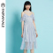 马克华菲女装2019夏新款韩版时尚小清新荷叶边裙吊带裙连衣裙女