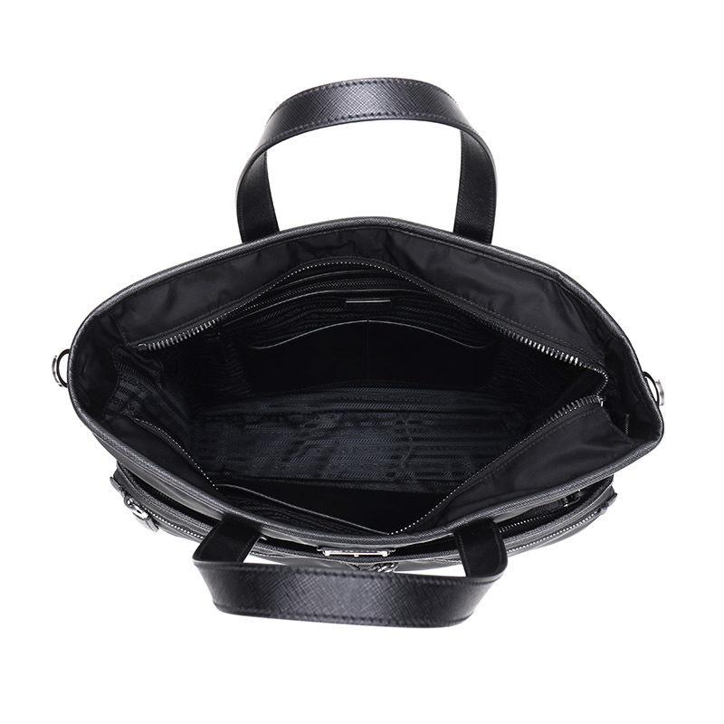 prada普拉达男士黑色织物手提袋单肩包2vg860064