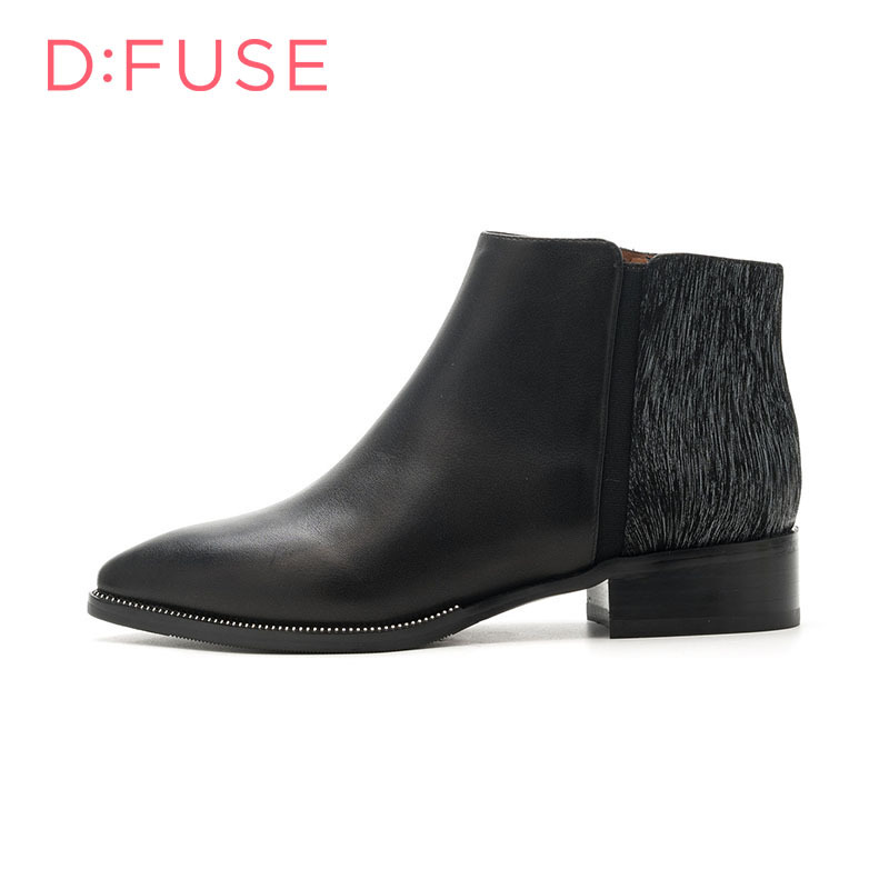 D：Fuse/迪芙斯秋冬尖头拉链沿边粗跟低跟短靴女鞋DF64117346_Vlw82