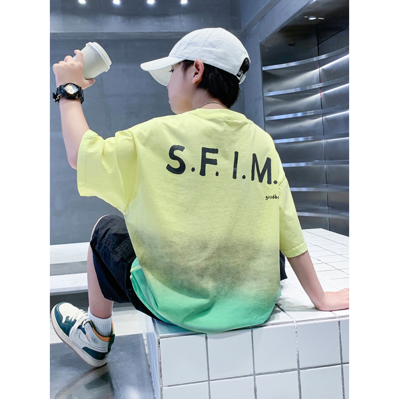 男童夏款短袖2025新款夏季字母印花T恤衫中大儿童男孩夏装上衣潮t