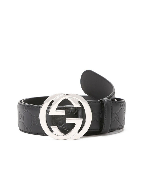 古驰 GUCCI 腰带4.0D 双G饰扣压纹款411924银扣 男款腰带男士皮带
