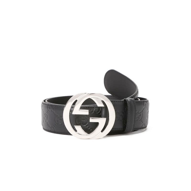 古驰 GUCCI 腰带4.0D 双G饰扣压纹款411924银扣 男款腰带男士皮带图片