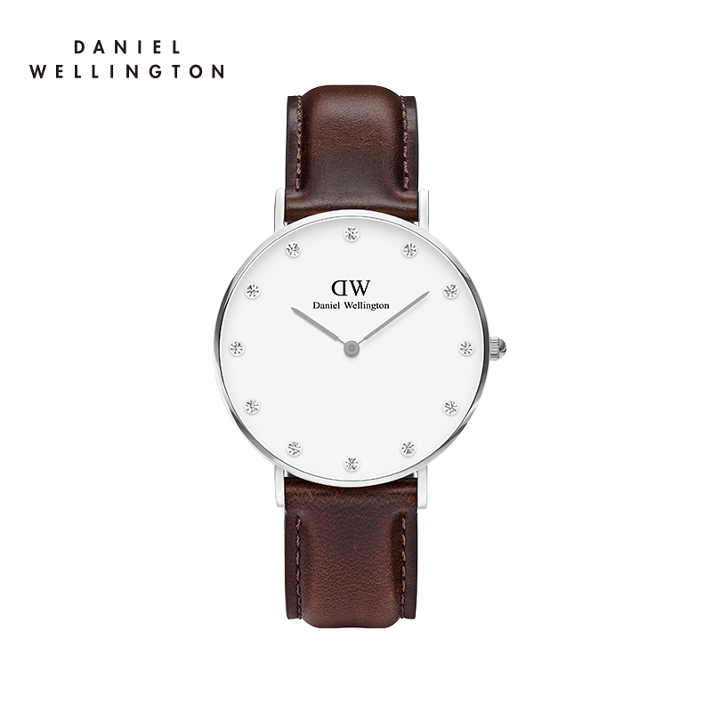 Daniel Wellington丹尼尔惠灵顿 DW手表时尚水钻皮革表带女士腕表34mm 石英表