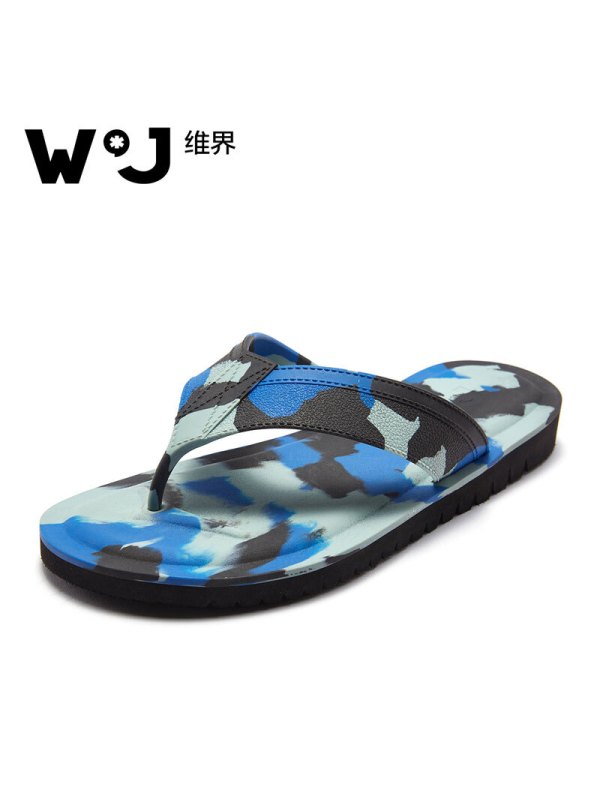 维界WATCHJADY 活力迷彩个性舒适人字拖鞋 蓝色 38