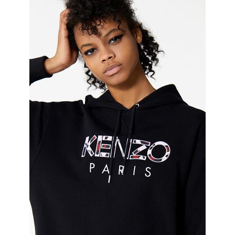 KENZO/高田贤三女士卫衣 长款简约卫衣黑色连帽卫衣裙 2RO865 952 99