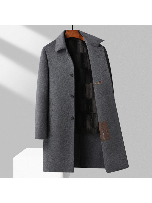 可脱卸金貂绒内胆双面呢羊毛大衣秋冬男士长款双面呢大衣男装外套