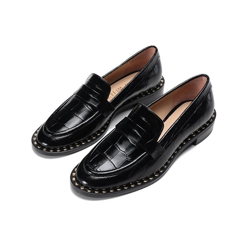斯图尔特·韦茨曼 STUART WEITZMAN 女士皮革铆钉装饰平底单鞋乐福鞋皮鞋PALMER LOAFER图片