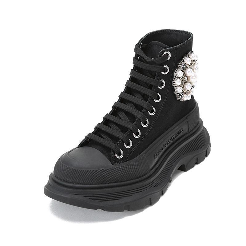 ALEXANDER MCQUEEN 亚历山大·麦昆 女士 织物系带厚底靴子短靴652280 W4L3K