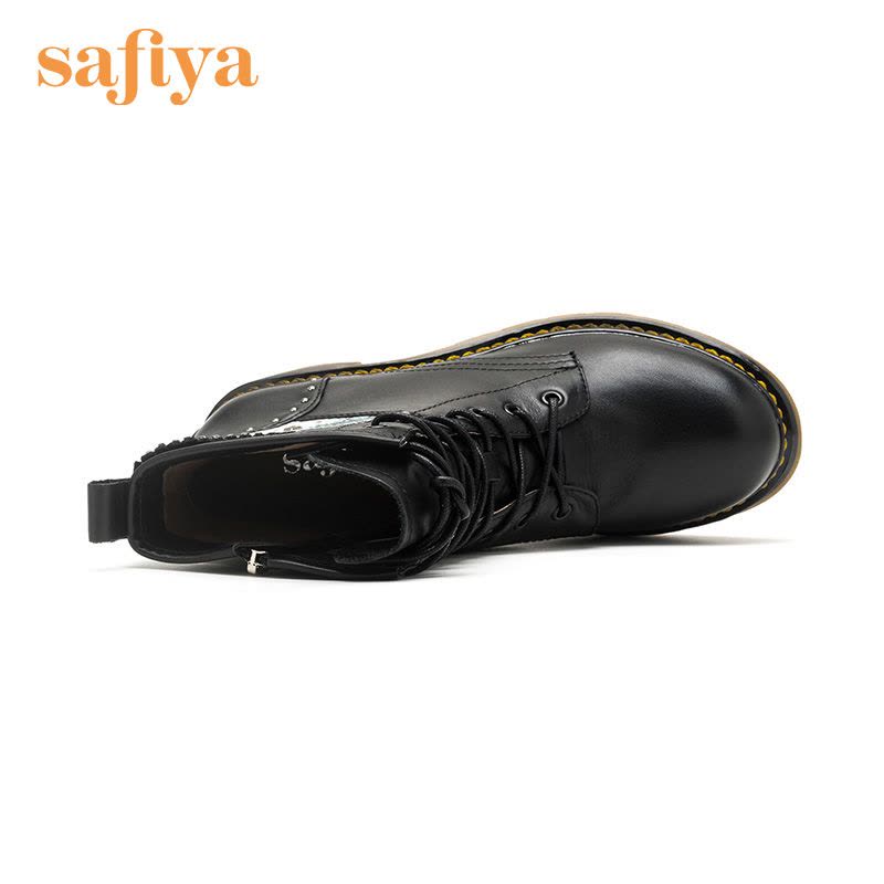Safiya/索菲娅牛皮圆头铆钉粗跟英伦马丁靴短靴女靴子SF64116119图片
