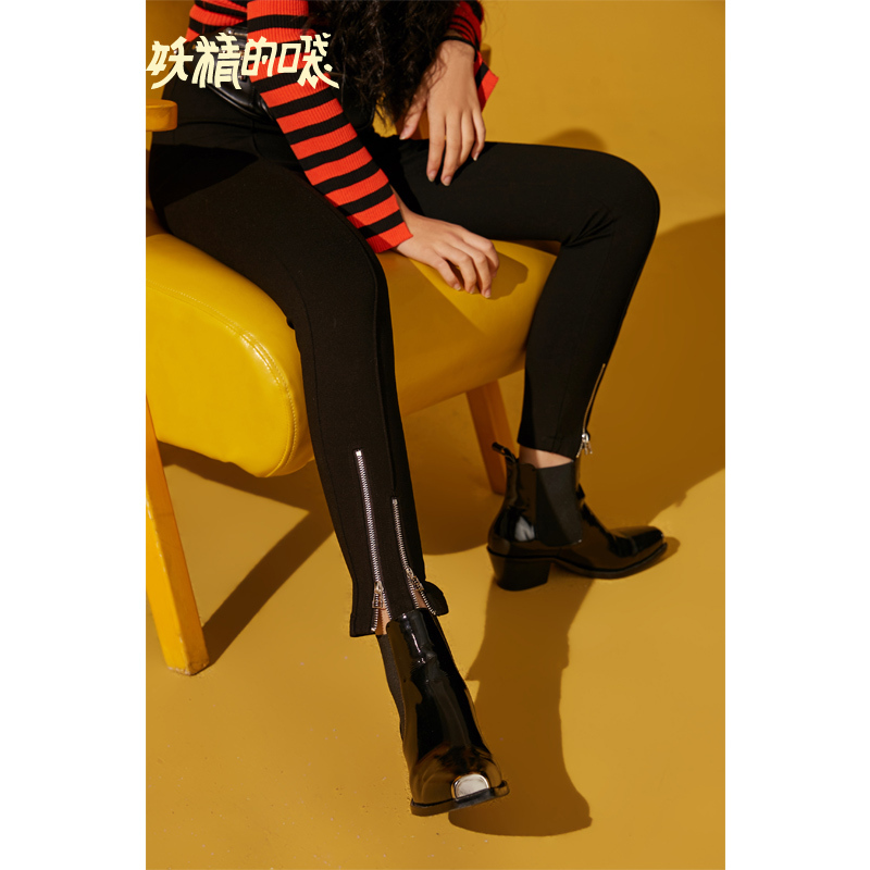 妖精的口袋Y打底裤女外穿黑色裤子潮秋装修身显瘦小脚裤Q