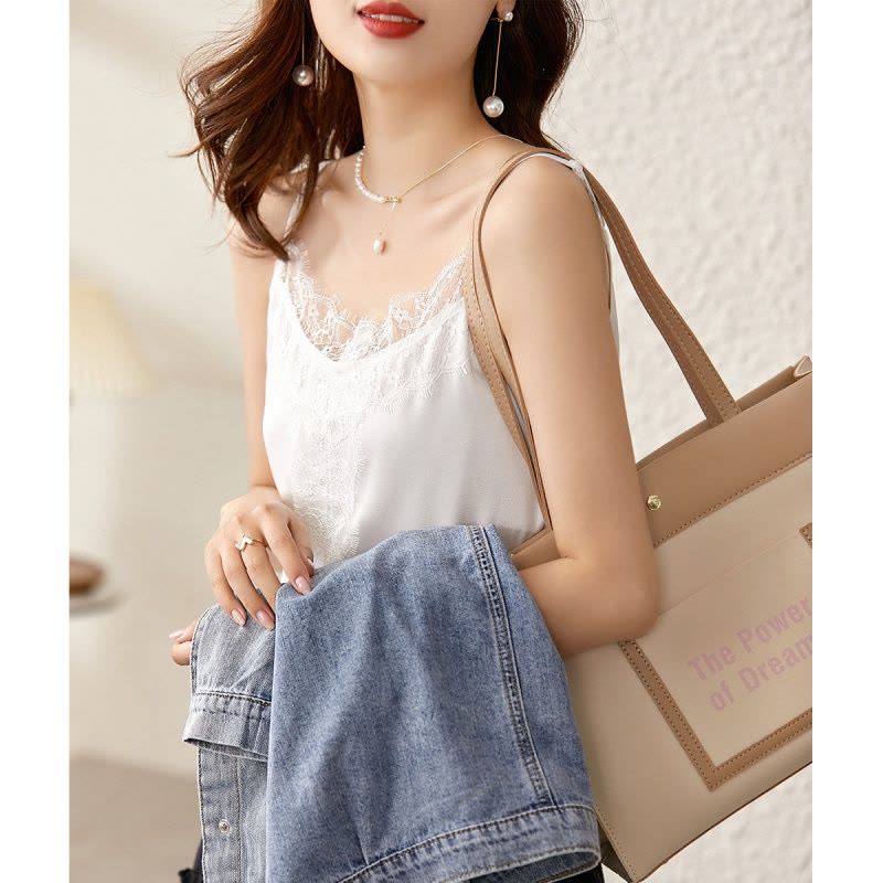 OUNIXUE欧昵雪 | 夏季百搭睫毛蕾丝拼接无袖背心时尚小衫直筒性感打底吊带衫女图片