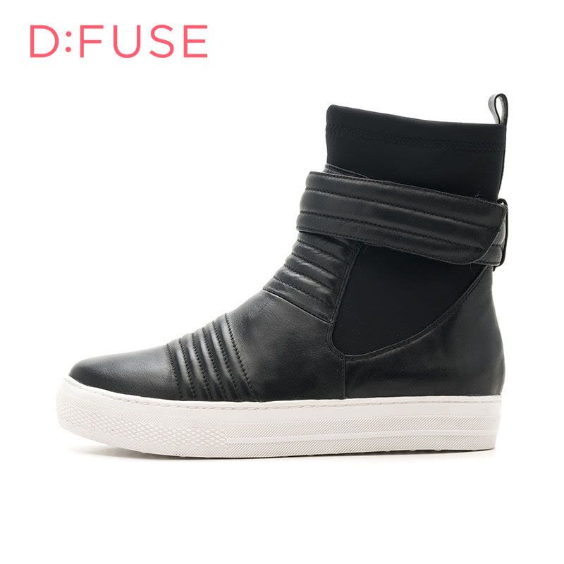迪芙斯(D:fuse)冬季牛皮革/布圆头平底休闲短靴女DF64117317图片